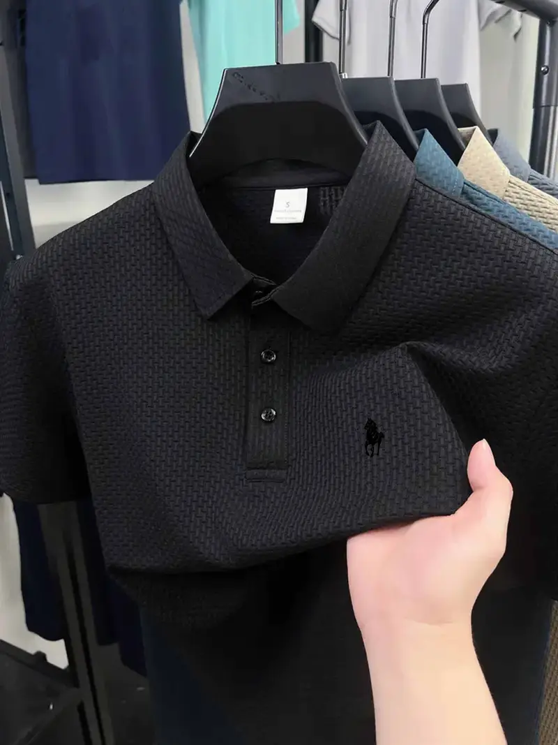Witrosa Men’s Olive Textured Polo T-Shirt – Elegant Waffle Knit Design with Embroidered Logo