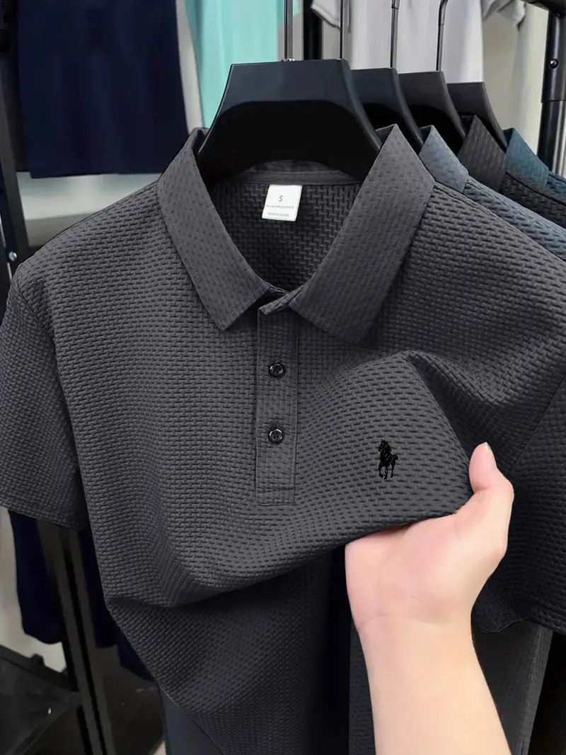 Witrosa Men’s Olive Textured Polo T-Shirt – Elegant Waffle Knit Design with Embroidered Logo