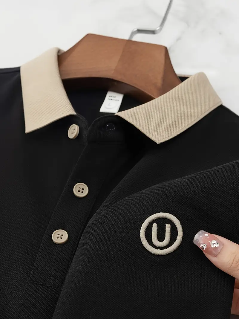 Witrosa Men’s Blue Polo T-Shirt – Premium Knit Fabric with Contrast Beige Collar and Logo Embroidery