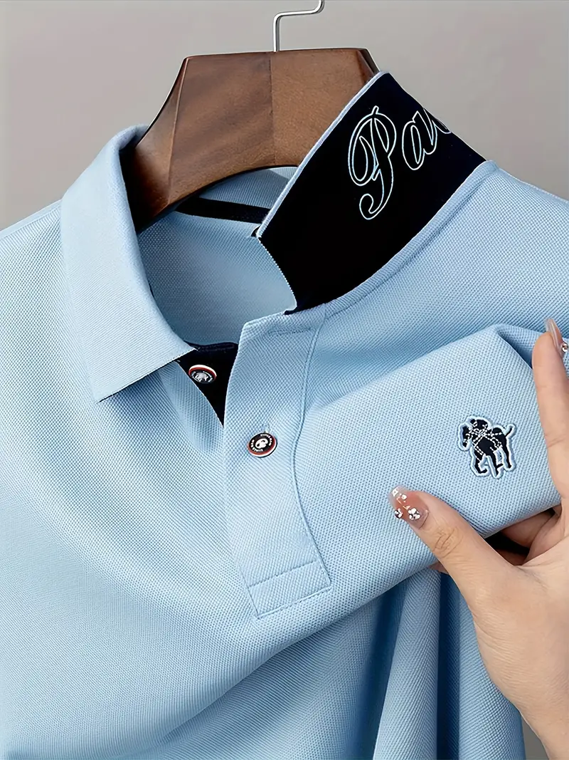 Witrosa Men’s White Polo T-Shirt – Contrast Navy Collar with Signature Embroidery Design