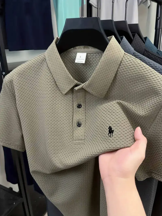 Witrosa Men’s Olive Textured Polo T-Shirt – Elegant Waffle Knit Design with Embroidered Logo