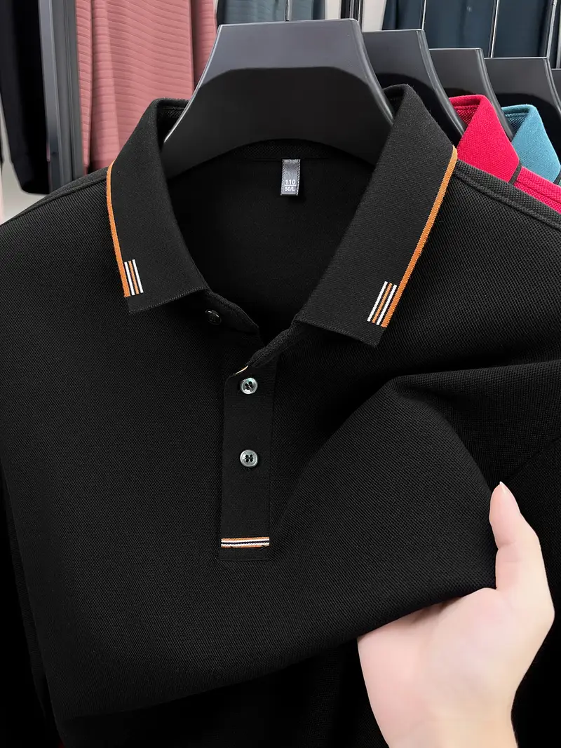 Witrosa Men’s Classic Black Polo T-Shirt – Contrast Stripe Collar & Premium Cotton Knit Fabric