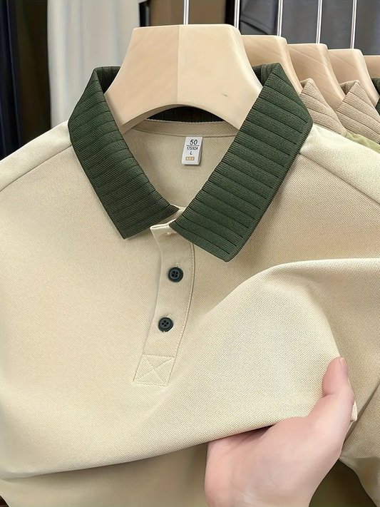 Witrosa Men’s White Polo T-Shirt – Premium Cotton Fabric with Olive Green Ribbed Collar