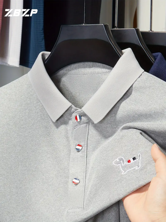 Witrosa Men’s Grey Polo T-Shirt – Premium Soft Knit Fabric with Embroidered Dog Logo